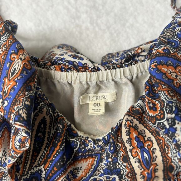 J. Crew 00 Women’s 100% Silk Orange Blue Paisley Spaghetti Straps Mini Dress - Picture 3 of 11